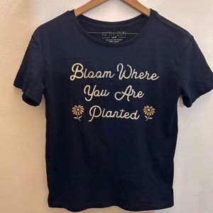 Fifth Sun Womens Navy Blue Shirt Size Small Bloom Where You Are Planted